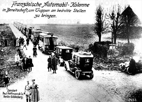 Convoy of French cars conveying troops to the front