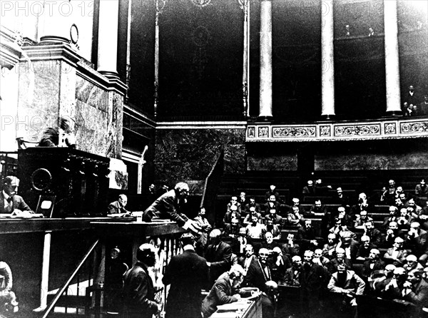 French politician Jean Jaurès talking about the law for the three-years term (for the service militaire)