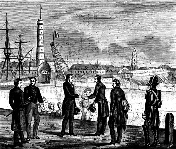 Le sous-préfet de Lorient remet au prince Louis Napoléon 16.000 Francs, lors de son embarquement pour l'Amérique