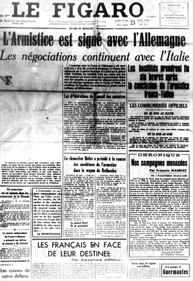 Ière page du journal "Le Figaro" annonçant l'armistice