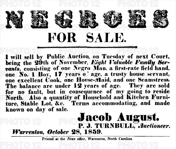 Flyer announcing a slave sale