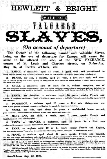 Poster announcing a slave sale