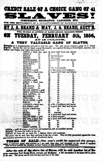 Poster announcing a slave sale