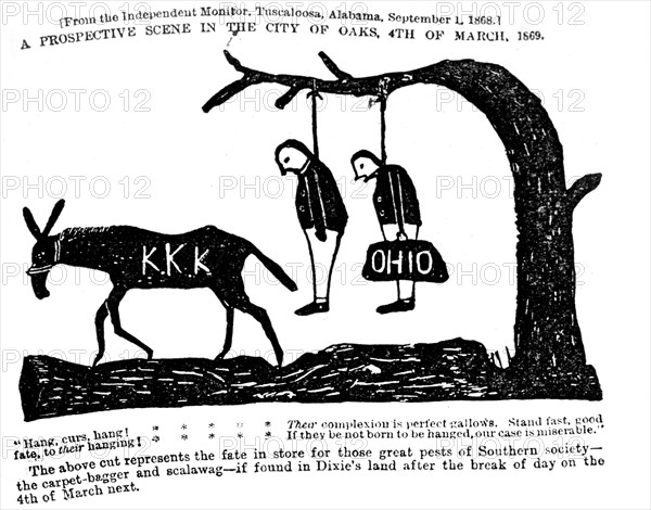 "A prospective scene in the city of Oaks, 4th of March 1869". Ku Klux Klan. (What will happen next year)