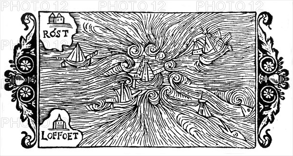 In Nansen "Northern mist." D'après Olans Magnus. Le maelstrom près de îles Loffoet.