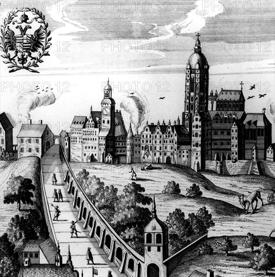 View over Prague at 17th century