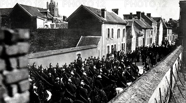 Wine growers revolt: Blocked off road by dragoons during a demonstration