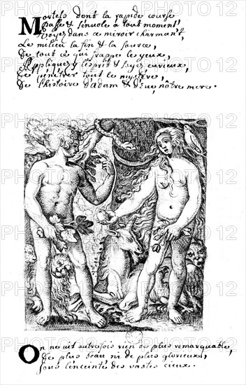 Earthly paradise with Adam and Eve and unicorn