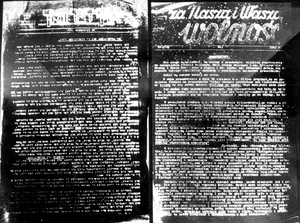 Ghetto de Varsovie. La presse clandestine dans le ghetto. Titre : "Pour notre liberté et pour la votre"