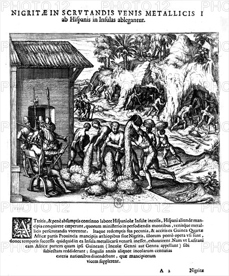 Spanish men employing Guinean slaves in America