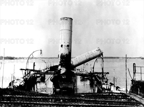 The sank ship 'La Reine Christine' in the Manila harbour, Philippines