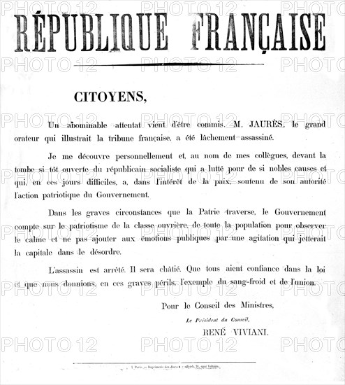 Affiche publiée après l'assassinat de Jean Jaurès