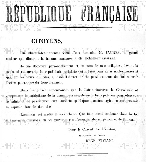 Poster published after the assassination of Jean Jaurès