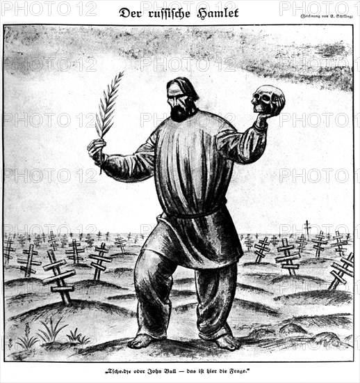 Caricature de E. Schilling in "Simplicissimus" du 1er mai 1917. "L'Hamlet russe"