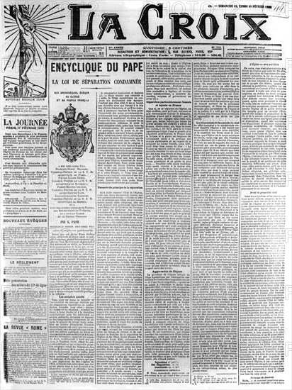 L'encyclique du pape reproduite à la une du journal "La Croix", 1906
