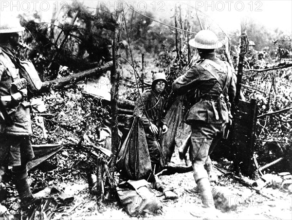 German prisoner going out of a shelter during the Champagne Campaign