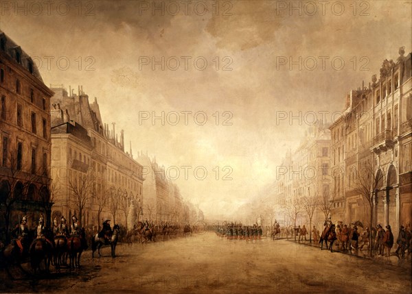 Barry, Napoleon III inspecting troops on the Grands Boulevards, in Paris