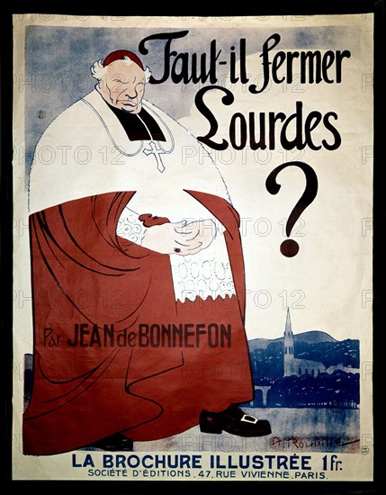 Anticlerical poster: 'Does Lourdes have to be closed down?'