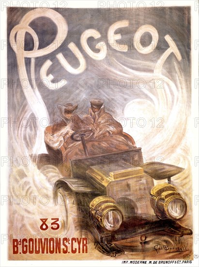 Affiche publicitaire de G. de Burgull pour l'automobile Peugeot