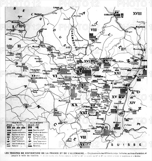 The distribution of the French and German troops on the French territory