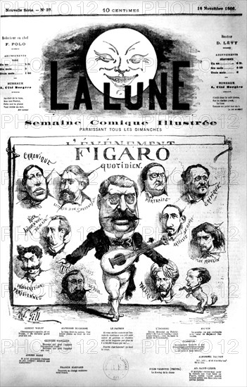 Une du journal "La Lune" annonçant la parution du 1er n° du "Figaro quotidien', 1866