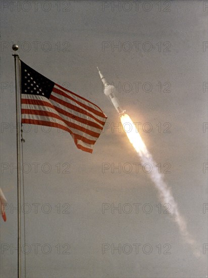 Cap Kennedy. Launching of space shuttle Apollo 11 towards the Moon