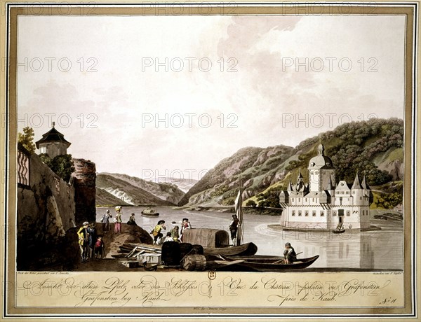 Janscha, View of the Palatine castle or Grafenstein on the Rhine river