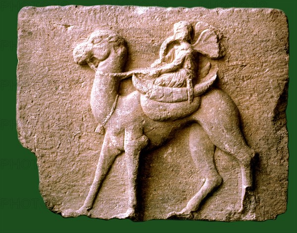 Winged genius on camel back