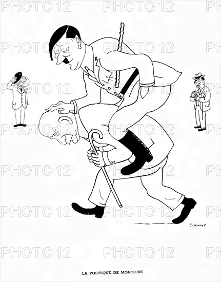 Gouvernement de Vichy. Caricature de Sennep. "La politique de Montoire". (Hitler et Pétain)