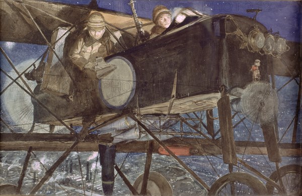 Flameng, Night bombing, 1914