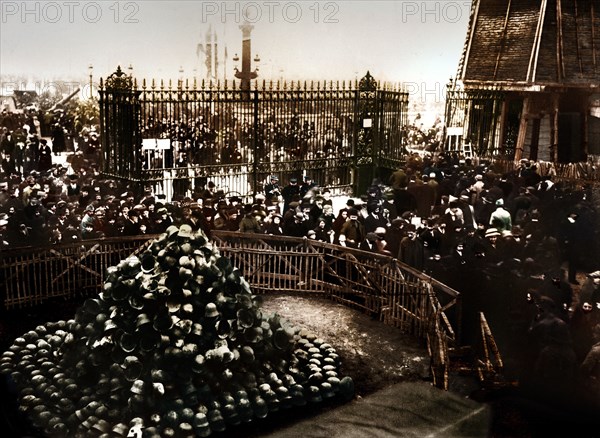 Pile of German helmets on the Concorde square, 1918