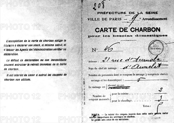 Restrictions de l'après-guerre : la carte de charbon, 1919