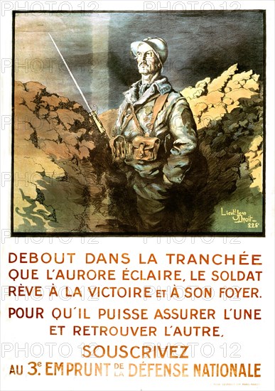 Poster by Droit: 'Standing up in the trench...', 1917