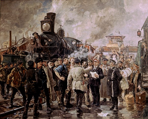 Savitsky painting: General strike of railways, 1905