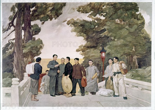 Mao Zedong s'entretenant avec des paysans lors de la Longue marche (1934-35)
