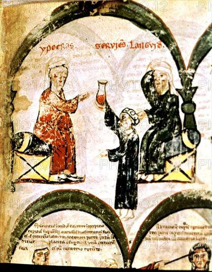 Anonymous. Hippocrates holding a small bottle in front of a patient