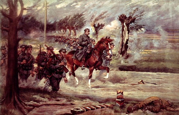 Kossak. Pilsudski mounted, leading the Polish troops