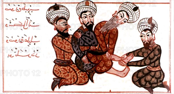 Turkish manuscript. Treaty of surgery by Charaf al Dinal Hajj Ilias. Reduction of the knee luxation