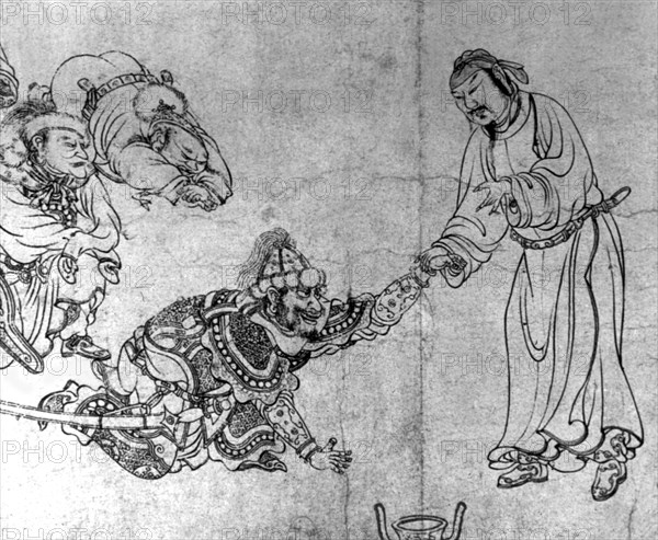 Chinese general Guoziyi making peace with the Barbarian chief who threatened the Tang Empire