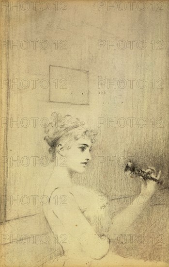 Khnopff, Study of a woman holding a flower
