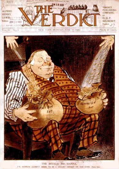 Caricature in "The Verdict" contre MacHannah, riche capitaliste, et la campagne électorale (1900)