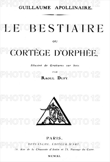 Ouvrage de Guillaume Apollinaire, "Le bestiaire ou Cortège d'Orphée", frontispice