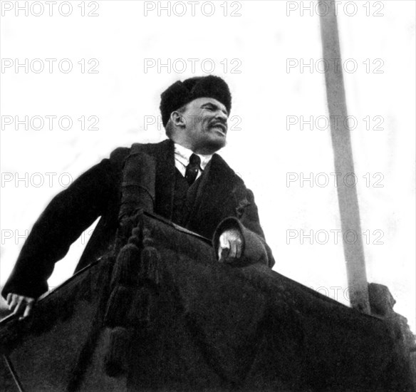 November 1918, Moscow, Red Square. Lenin delivering a speech on the occasion of the 1st anniversary of the Great October Revolution