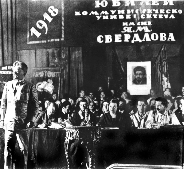 Léon Trotsky during a Party meeting