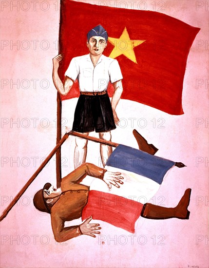 Poster captured at the Vietminh headquarters by officers of the French expeditionary corps