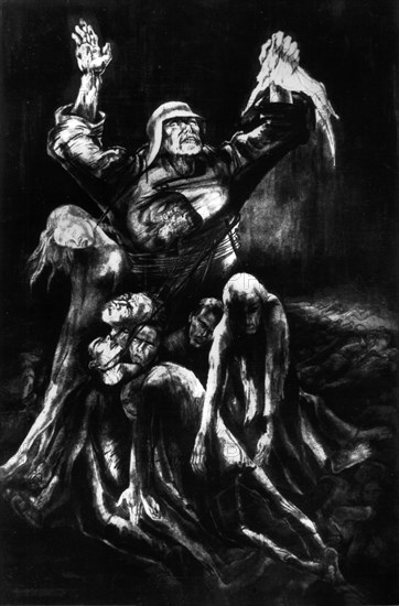 Engraving by Léa Grundig : "War criminal", in the work "Never again"