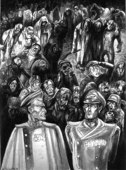 Engraving by Lea Grundig : "Army and generals at Stalingrad", in the work "Never again"