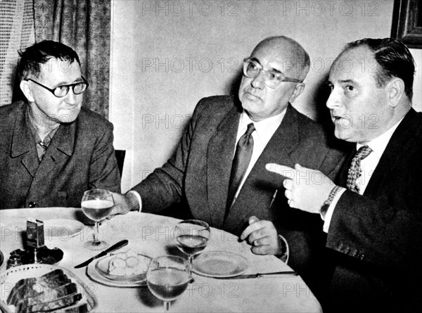 Bertolt Brecht (1898-1956) and Johannes R. Becher (middle) in West Berlin