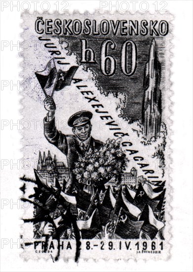 Postage stamp celebrating Yuri Gagarin's space flight