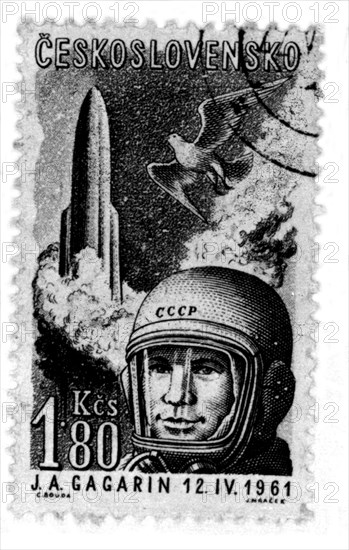 Postage stamp celebrating Yuri Gagarin's space flight